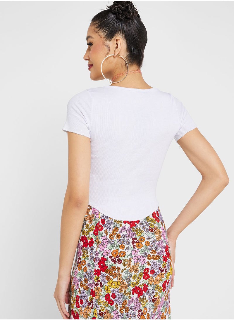 Urban Minx - Urban Minx Seam Detail Button T-Shirt - Image 1