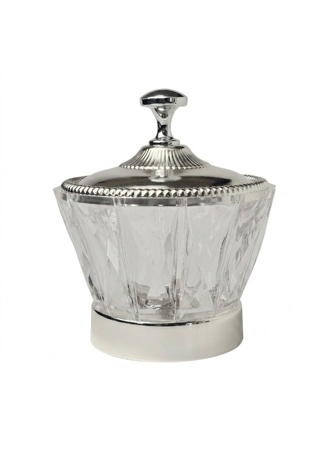 SOBHYS Luxury Crystal-Cut Acrylic Bowl – Silver-Tone Metal Lid & Base - Image 1