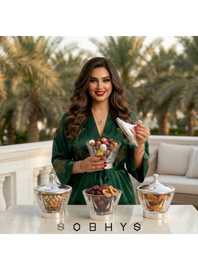 SOBHYS Luxury Crystal-Cut Acrylic Bowl – Silver-Tone Metal Lid & Base - Image 4