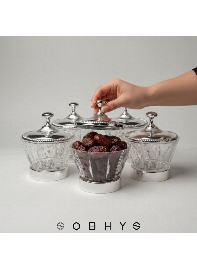 SOBHYS Luxury Crystal-Cut Acrylic Bowl – Silver-Tone Metal Lid & Base - Image 5