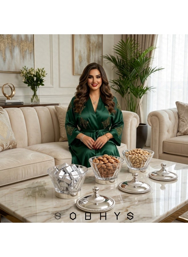 SOBHYS Luxury Crystal-Cut Acrylic Bowl – Silver-Tone Metal Lid & Base - Image 3