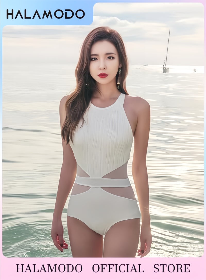 HALAMODO High-End One-Piece Swimsuit Stylish Hollow Design Swimwear Comfortable Slim-Fit Bathing Suit UV Protection Beachwear Ideal Gift for Women - Image 1