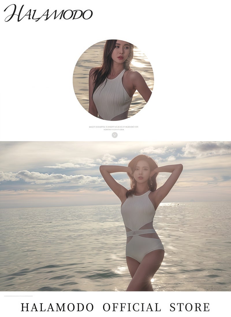 HALAMODO - High-End One-Piece Swimsuit Stylish Hollow Design Swimwear Comfortable Slim-Fit Bathing Suit UV Protection Beachwear Ideal Gift for Women - Image 1