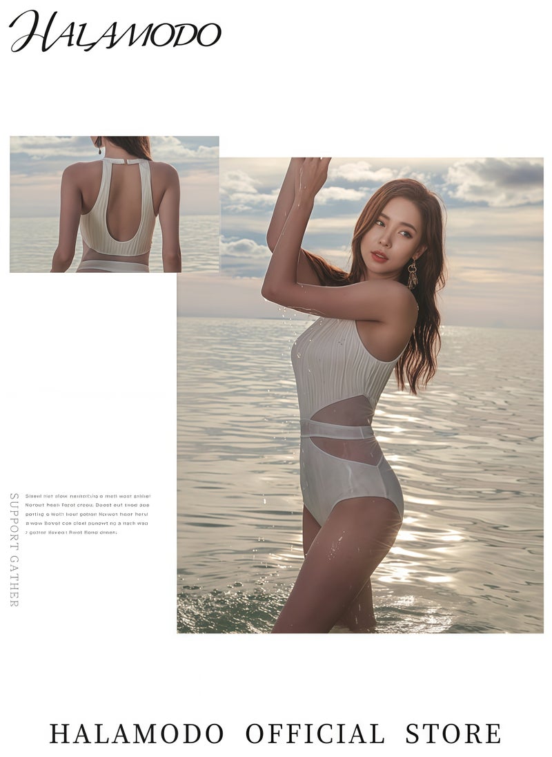 HALAMODO - High-End One-Piece Swimsuit Stylish Hollow Design Swimwear Comfortable Slim-Fit Bathing Suit UV Protection Beachwear Ideal Gift for Women - Image 1
