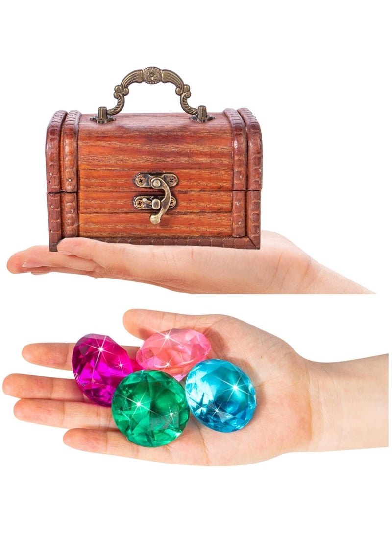 Zikra Pool Diving Gems Toys, 15 Big Colorful Diamonds Set with Big Vintage Treasure Chest Box Underwater Gems Dive Throw Toy Set Swimming Training Toy for Summer Pool Party Supply - Image 2