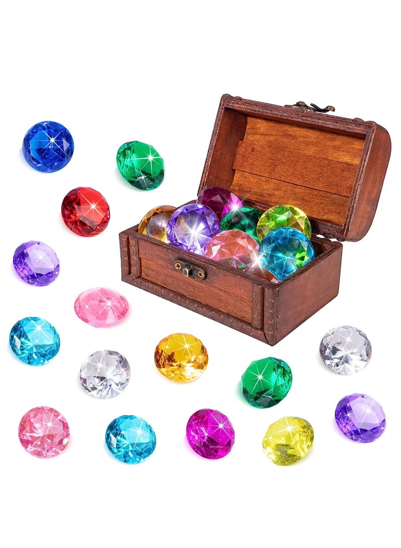 Zikra Pool Diving Gems Toys, 15 Big Colorful Diamonds Set with Big Vintage Treasure Chest Box Underwater Gems Dive Throw Toy Set Swimming Training Toy for Summer Pool Party Supply - Image 1