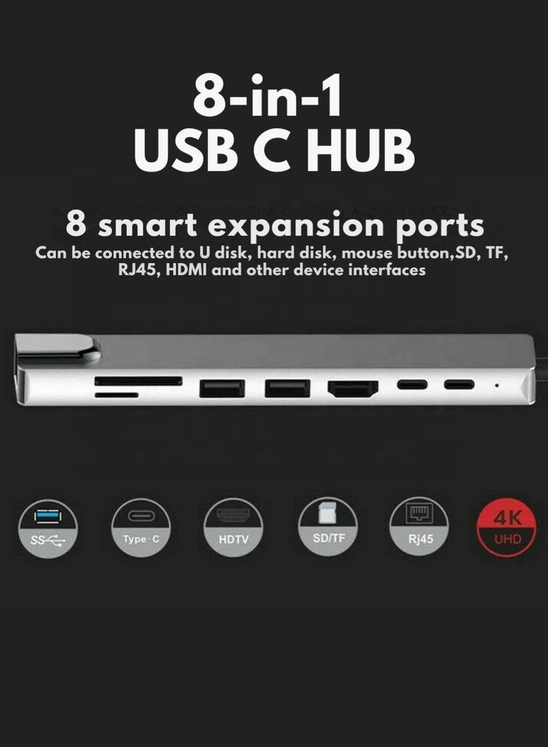 زدترون موزع USB-C ثماني في واحد، يدعم دقة 4K HDTV، موزع إيثرنت متعدد المنافذ RJ45 بسرعة 100 ميجابت في الثانية، منفذ USB-C بسرعة 5 جيجابت في الثانية ومنفذي USB-A لنقل البيانات، شحن سريع بتقنية PD، قارئ بطاقات SD/TF، ​​مؤشر LED، متوافق مع أجهزة MacBook وDell وHP وأجهزة الكمبيوتر المحمولة التي تعمل بنظام Windows - Image 2