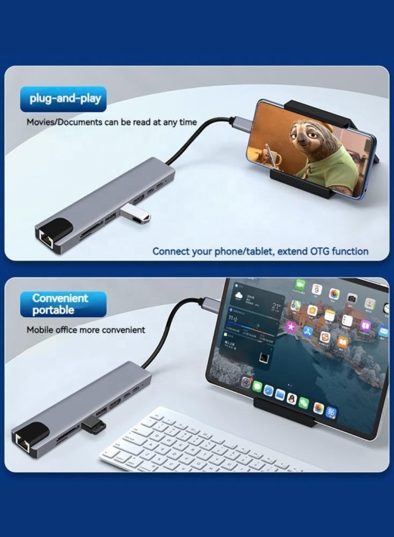 زدترون موزع USB-C ثماني في واحد، يدعم دقة 4K HDTV، موزع إيثرنت متعدد المنافذ RJ45 بسرعة 100 ميجابت في الثانية، منفذ USB-C بسرعة 5 جيجابت في الثانية ومنفذي USB-A لنقل البيانات، شحن سريع بتقنية PD، قارئ بطاقات SD/TF، ​​مؤشر LED، متوافق مع أجهزة MacBook وDell وHP وأجهزة الكمبيوتر المحمولة التي تعمل بنظام Windows - Image 5