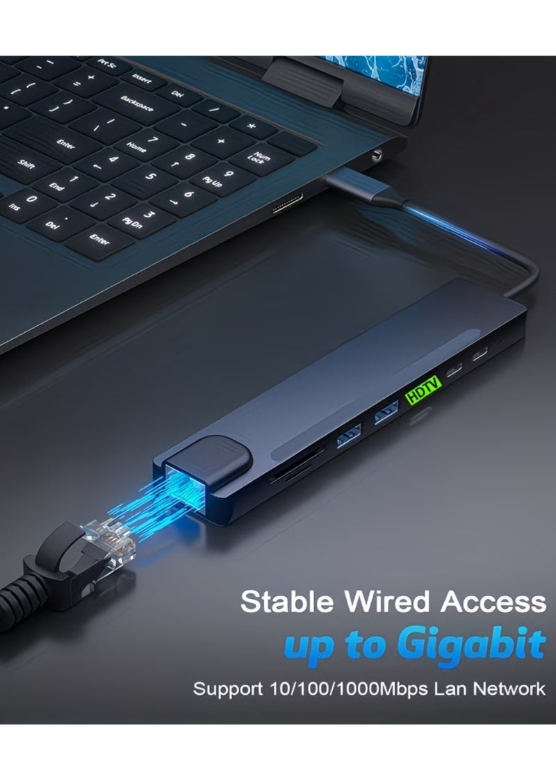 زدترون موزع USB-C ثماني في واحد، يدعم دقة 4K HDTV، موزع إيثرنت متعدد المنافذ RJ45 بسرعة 100 ميجابت في الثانية، منفذ USB-C بسرعة 5 جيجابت في الثانية ومنفذي USB-A لنقل البيانات، شحن سريع بتقنية PD، قارئ بطاقات SD/TF، ​​مؤشر LED، متوافق مع أجهزة MacBook وDell وHP وأجهزة الكمبيوتر المحمولة التي تعمل بنظام Windows - Image 3