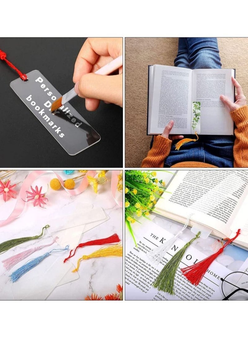 15 Pieces Blank Acrylic Bookmark Set Craft Clear Acrylic Blank Bookmark with Mini Bookmark Tassel For DIY Projects And Present Tag Crafts Party Decor