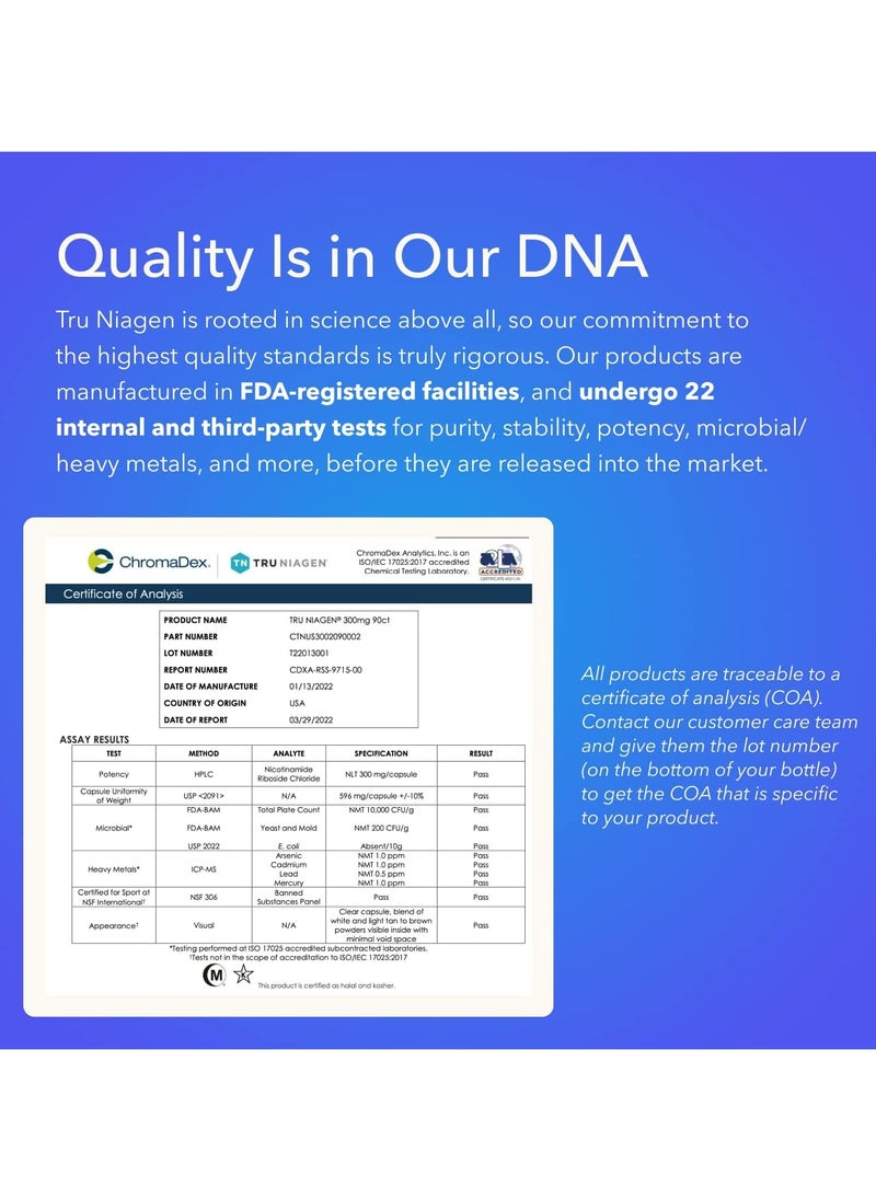 TRU NIAGEN TRU NIAGEN Patented NAD+ Supplement for Anti Aging and Cell Regeneration, 300 mg Niagen, 90 Servings  - Image 3