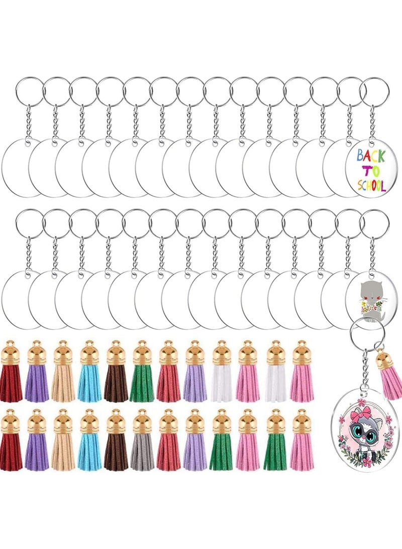 90pcs Acrylic Keychain Set - 30 Clear Acrylic Discs, 30 Colorful Tassel Pendants, 30 Key Rings for DIY Crafts, Key Chains, Zipper Pulls, Pendant Decorations - Image 1