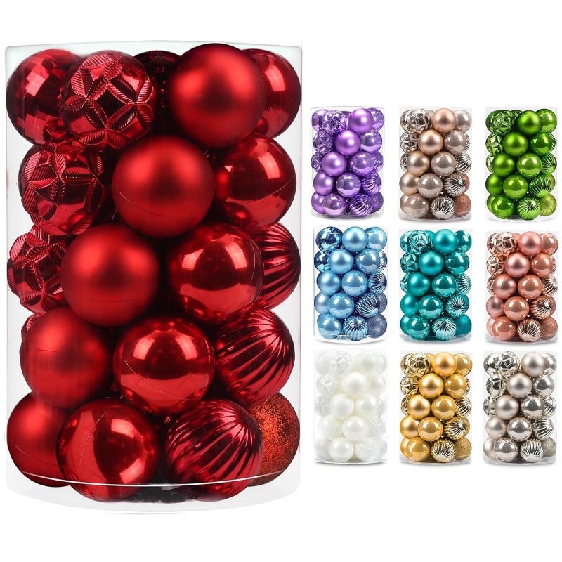 AMS 2.36''/60mm 34ct Christmas Ball Large Ornaments Party Decorations Shatterproof Festival Pendant Hangings for Xmas Tree Decor (60mm  Red) - Image 1