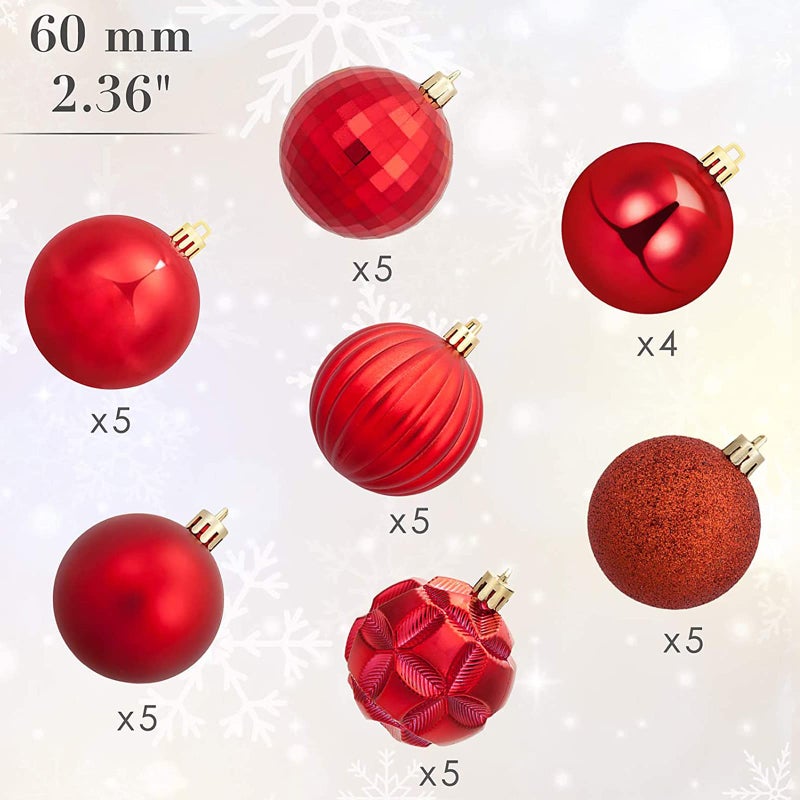 AMS 2.36''/60mm 34ct Christmas Ball Large Ornaments Party Decorations Shatterproof Festival Pendant Hangings for Xmas Tree Decor (60mm  Red) - Image 2
