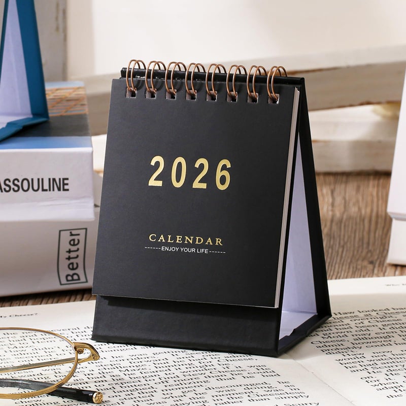 MOOJULY Mini Desk Calendar 2026, Standing Flip Small Desk Calendar- Jan 2026 to Jun 2027 Monthly Desktop Calendar- Thick Paper Twin-Wire Binding for Home or Office (Black) - Image 4