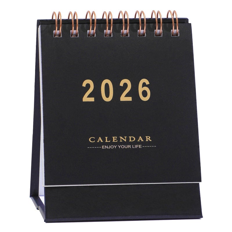 MOOJULY Mini Desk Calendar 2026, Standing Flip Small Desk Calendar- Jan 2026 to Jun 2027 Monthly Desktop Calendar- Thick Paper Twin-Wire Binding for Home or Office (Black) - Image 1