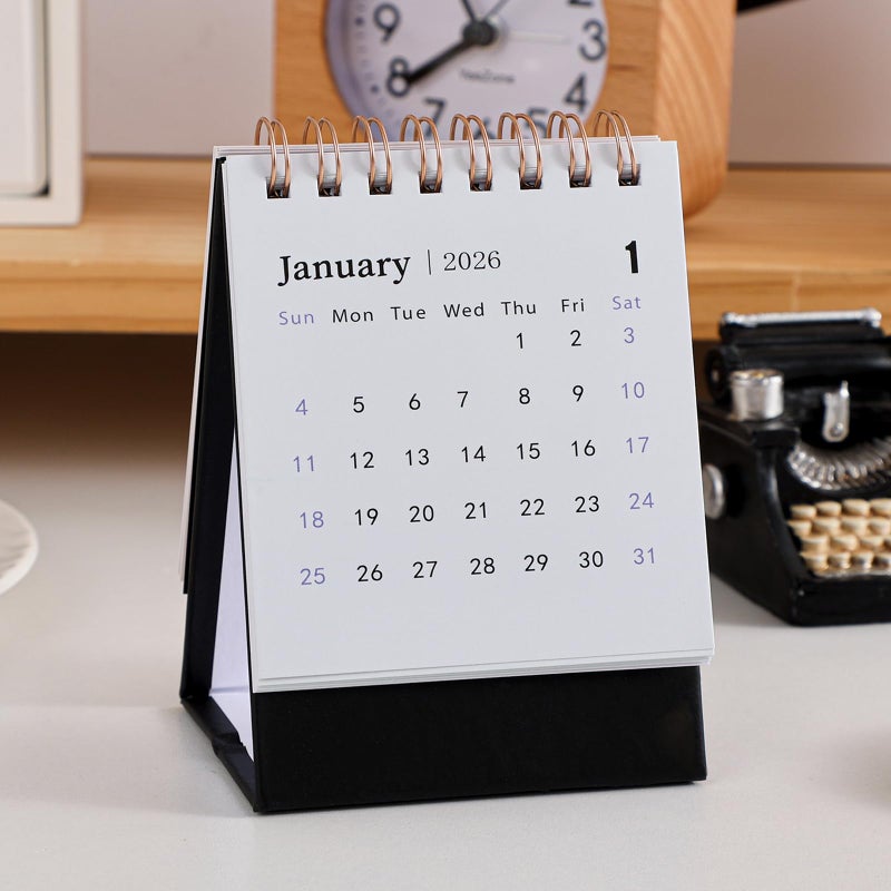 MOOJULY Mini Desk Calendar 2026, Standing Flip Small Desk Calendar- Jan 2026 to Jun 2027 Monthly Desktop Calendar- Thick Paper Twin-Wire Binding for Home or Office (Black) - Image 2