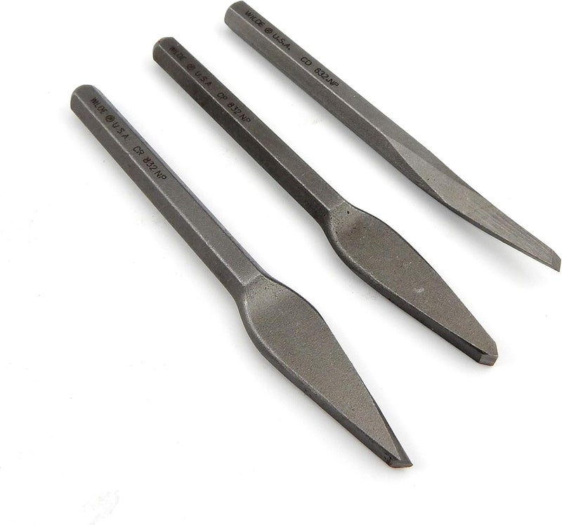Bowers Tool Co. 3pc 5/32 Diamond 1/4in Cape and Round Chisel Set w Pouch MADE IN USA - Image 3