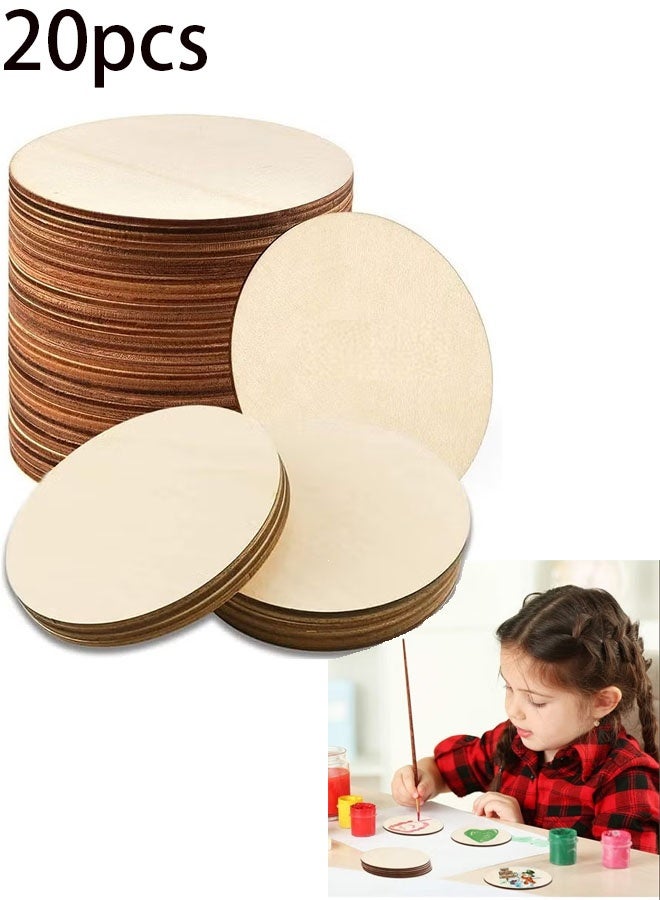 Ailily 20 PCS 4 Inch Unfinished Round Disc Cutouts, 1/9 Inch Blank Round Wood Circles For DIY Crafts, Painting, Staining, Coasters Making, Home Decorations - Image 1