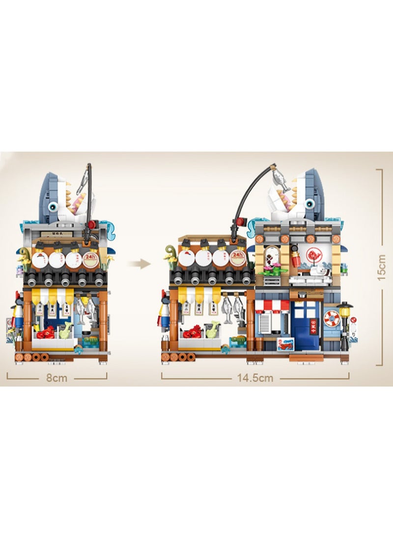 Mini Folding Seafood Store 790pcs, Japanese Street Scene Set Building Block Toys, Children'S Educational Assembly Model Gifts  - Image 2