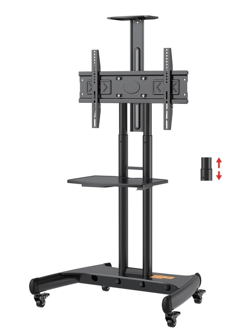 TRUMAN Tv Trolley - Model AVA1500-60-1P - With Wheels Movable For LCD - LED Flat or Curved Screen for 32-70 Inch Height Adjustable Rolling, weight capacity Up to 45.5 KG- Floor TV Stand with Tray  - Image 1
