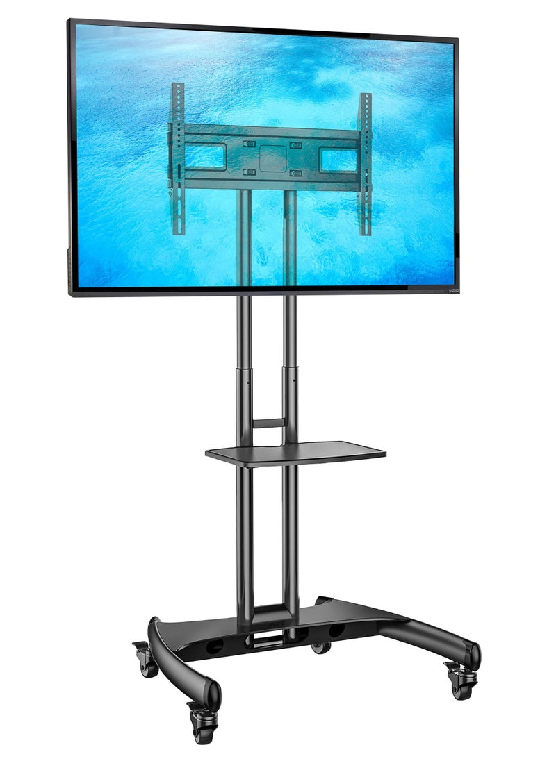 TRUMAN Tv Trolley - Model AVA1500-60-1P - With Wheels Movable For LCD - LED Flat or Curved Screen for 32-70 Inch Height Adjustable Rolling, weight capacity Up to 45.5 KG- Floor TV Stand with Tray  - Image 2