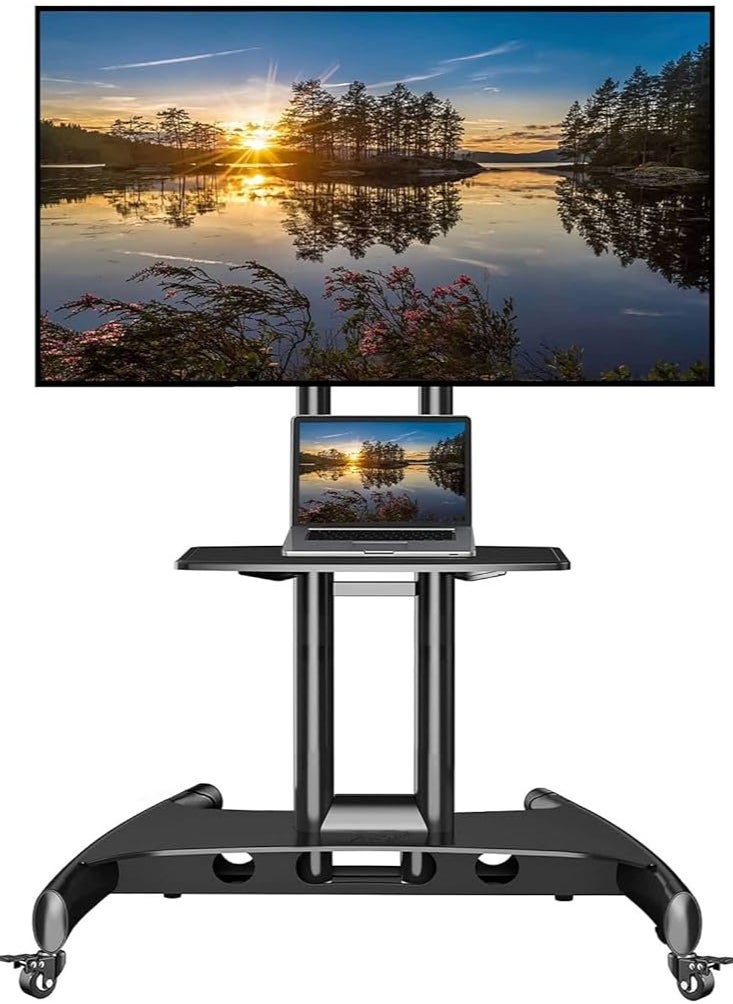 TRUMAN Tv Trolley - Model AVA1500-60-1P - With Wheels Movable For LCD - LED Flat or Curved Screen for 32-70 Inch Height Adjustable Rolling, weight capacity Up to 45.5 KG- Floor TV Stand with Tray  - Image 4
