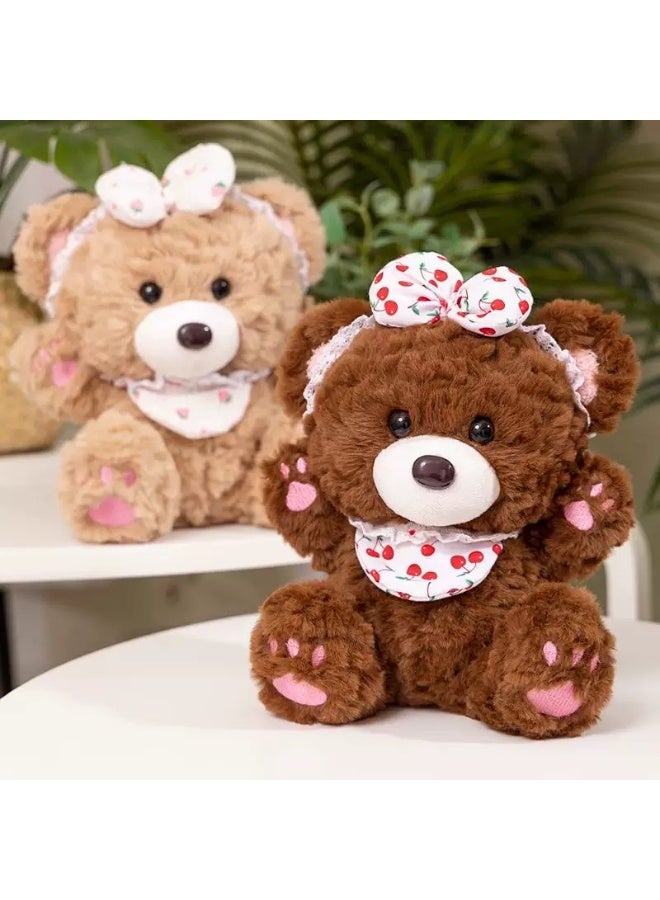 Sunspire 25cm adorable plush teddy bear, uniquely shaped teddy bear, cherry/strawberry print bow tie pet toy, cute plush toy, crafted from soft, premium-quality filling material, ideal for interior decoration, fun-themed room décor, the perfect gift for all ages. - Image 2