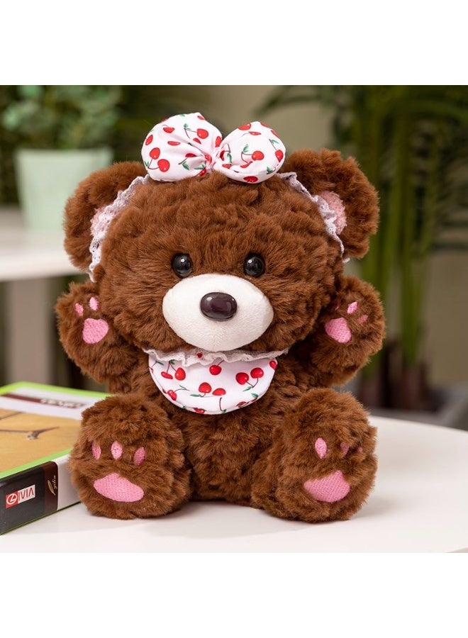 Sunspire 25cm adorable plush teddy bear, uniquely shaped teddy bear, cherry/strawberry print bow tie pet toy, cute plush toy, crafted from soft, premium-quality filling material, ideal for interior decoration, fun-themed room décor, the perfect gift for all ages. - Image 1