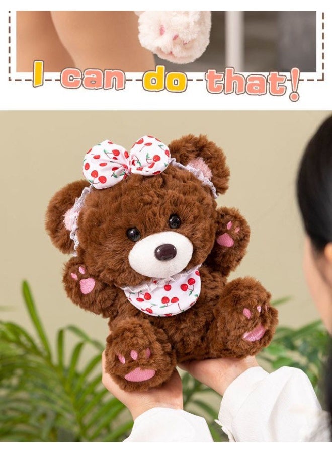 Sunspire 25cm adorable plush teddy bear, uniquely shaped teddy bear, cherry/strawberry print bow tie pet toy, cute plush toy, crafted from soft, premium-quality filling material, ideal for interior decoration, fun-themed room décor, the perfect gift for all ages. - Image 3