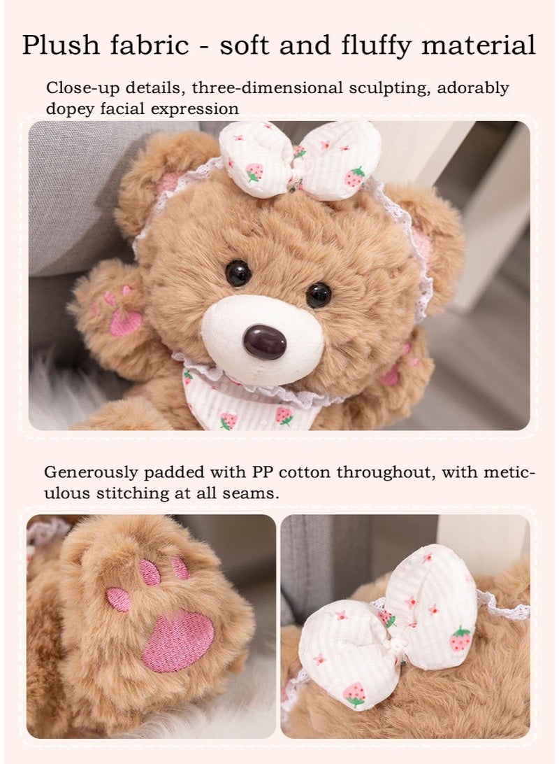 Sunspire 25cm adorable plush teddy bear, uniquely shaped teddy bear, cherry/strawberry print bow tie pet toy, cute plush toy, crafted from soft, premium-quality filling material, ideal for interior decoration, fun-themed room décor, the perfect gift for all ages. - Image 4