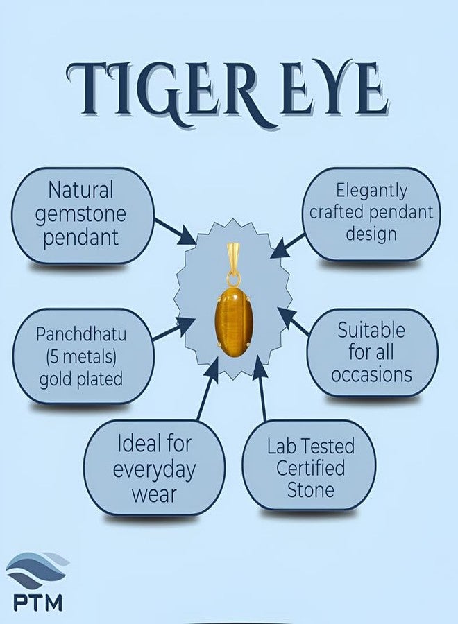 Ptm Natural Tiger Eye 9.25 Ratti or 8.5 Carat Astrological Certified Gemstone Panchdhatu/5 Metals 22k Gold Plated Pendant for Men & Women -fba2925 - Image 3
