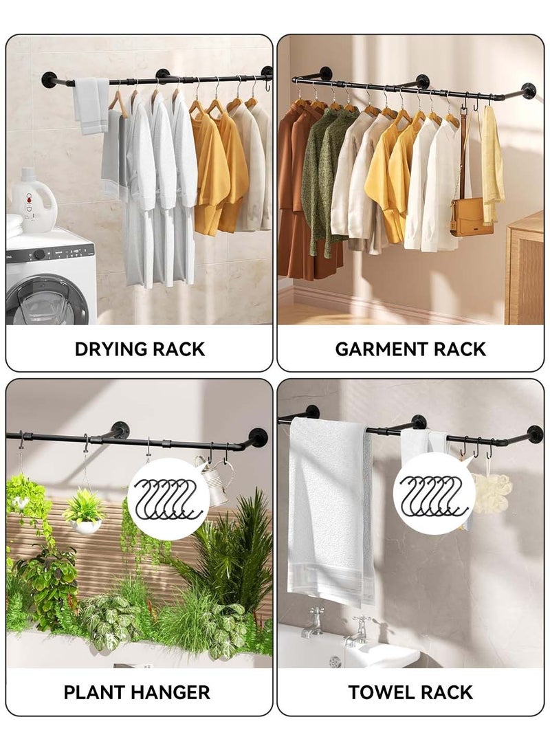 LEOKOR Wall Mounted Clothes Rack, 72In Industrial Pipe Clothes Rod Hanging Clothing Rack, Multi-Purpose Hanging Clothes Rack with Free 6 Hooks, Space-Saving Closet Rod for Laundry Room Bedroom Living Room - Image 2