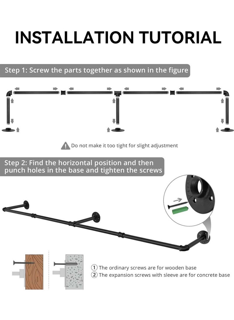 LEOKOR Wall Mounted Clothes Rack, 72In Industrial Pipe Clothes Rod Hanging Clothing Rack, Multi-Purpose Hanging Clothes Rack with Free 6 Hooks, Space-Saving Closet Rod for Laundry Room Bedroom Living Room - Image 5
