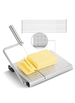 Arabest Stainless Steel Cheese Slicer with 6 Replacement Wires, Metal Cheese Cutter and Cutting Board, Kitchen Cheese Gadgets Cheese Cutting Board Slicer Measures 9.45 * 8.27 * 5.12 inches  - Image 1