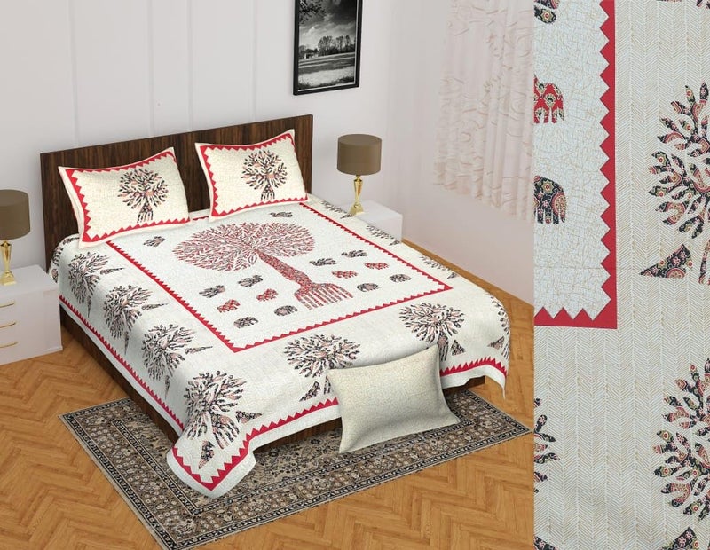 Blizz Mont by Jaipur Fabrics | 100% Cotton Badmeri Print Double Bedsheet with 2 Pillow Cover Set | 100% Fast Colour | Size- 100 x 108 Inch- (Design 3-B)-C - Image 1