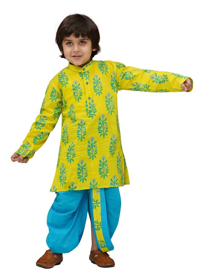 AJ Dezines طقم دهوتي كورتا للأطفال من AJ DEZINES بأكمام كاملة قطنية مزخرفة بتصميم زجزاج باللون الأخضر للأولاد - ملابس تقليدية | ملابس عرقية | ملابس للمهرجانات للأولاد - مقاس عادي (1950-GREEN-0) - Image 1