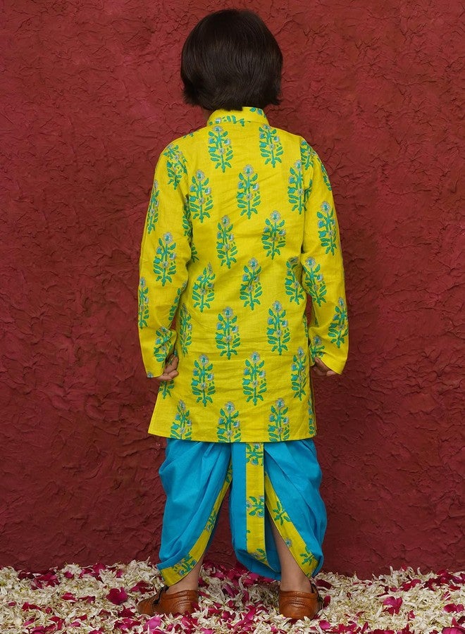 AJ Dezines طقم دهوتي كورتا للأطفال من AJ DEZINES بأكمام كاملة قطنية مزخرفة بتصميم زجزاج باللون الأخضر للأولاد - ملابس تقليدية | ملابس عرقية | ملابس للمهرجانات للأولاد - مقاس عادي (1950-GREEN-0) - Image 3