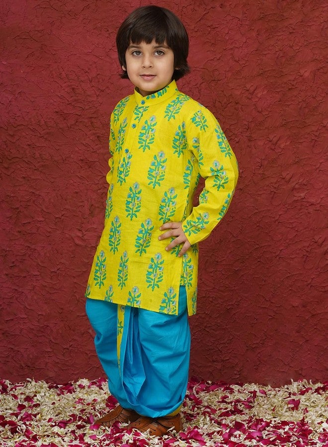 AJ Dezines طقم دهوتي كورتا للأطفال من AJ DEZINES بأكمام كاملة قطنية مزخرفة بتصميم زجزاج باللون الأخضر للأولاد - ملابس تقليدية | ملابس عرقية | ملابس للمهرجانات للأولاد - مقاس عادي (1950-GREEN-0) - Image 5