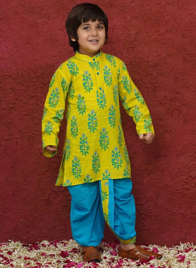 AJ Dezines طقم دهوتي كورتا للأطفال من AJ DEZINES بأكمام كاملة قطنية مزخرفة بتصميم زجزاج باللون الأخضر للأولاد - ملابس تقليدية | ملابس عرقية | ملابس للمهرجانات للأولاد - مقاس عادي (1950-GREEN-0) - Image 2