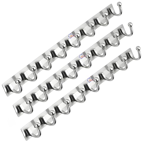 GHAR DWAR Heavy Duty Stainless Steel Cloth Hanger Suitable for Bathroom Bedroom Kitchen Wall Hook Rail Hanging Scarf, Coat,Keys Tie Clothes Towel Door Robe Hanging (Pack of 3, Goli) - Image 1
