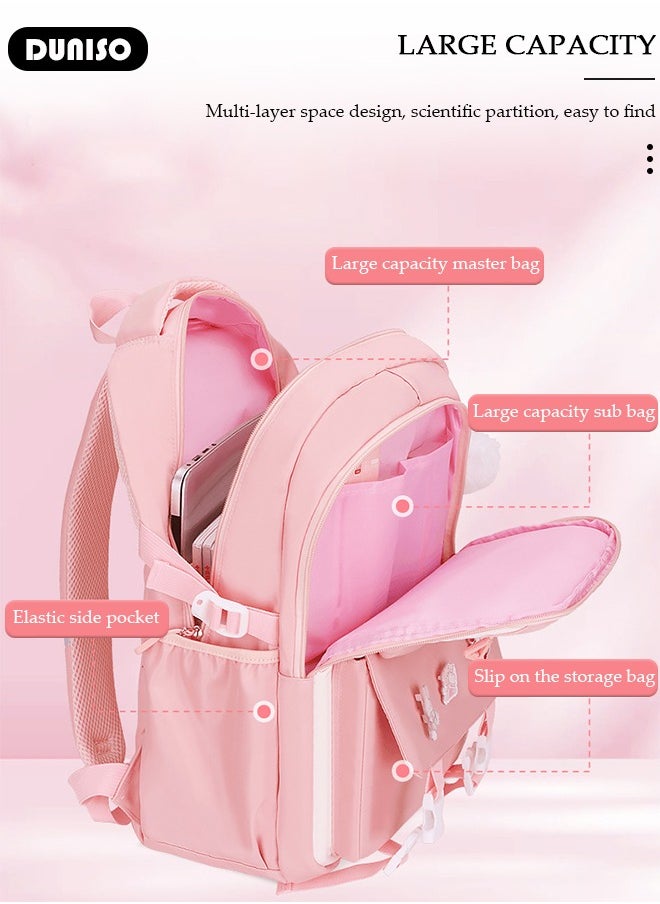 DUNISO - Oxford Cloth Primary School Small Kids Backpack,Waterproof Large Capacity Lightweight Simple Casual Cute School Bag With Cartoon Decoration,Breathable School Book Bag with Adujustable Strap and Bottle Side Pockets for Aged 6-10,Suitable for Kindergarten Outing And School - Image 1