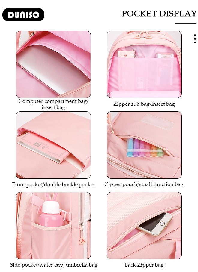 DUNISO - Oxford Cloth Primary School Small Kids Backpack,Waterproof Large Capacity Lightweight Simple Casual Cute School Bag With Cartoon Decoration,Breathable School Book Bag with Adujustable Strap and Bottle Side Pockets for Aged 6-10,Suitable for Kindergarten Outing And School - Image 1