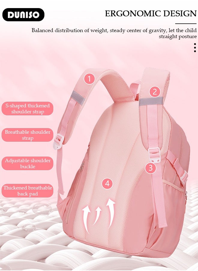 DUNISO - Oxford Cloth Primary School Small Kids Backpack,Waterproof Large Capacity Lightweight Simple Casual Cute School Bag With Cartoon Decoration,Breathable School Book Bag with Adujustable Strap and Bottle Side Pockets for Aged 6-10,Suitable for Kindergarten Outing And School - Image 1