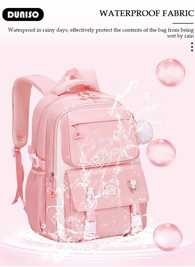 DUNISO - Oxford Cloth Primary School Small Kids Backpack,Waterproof Large Capacity Lightweight Simple Casual Cute School Bag With Cartoon Decoration,Breathable School Book Bag with Adujustable Strap and Bottle Side Pockets for Aged 6-10,Suitable for Kindergarten Outing And School - Image 1