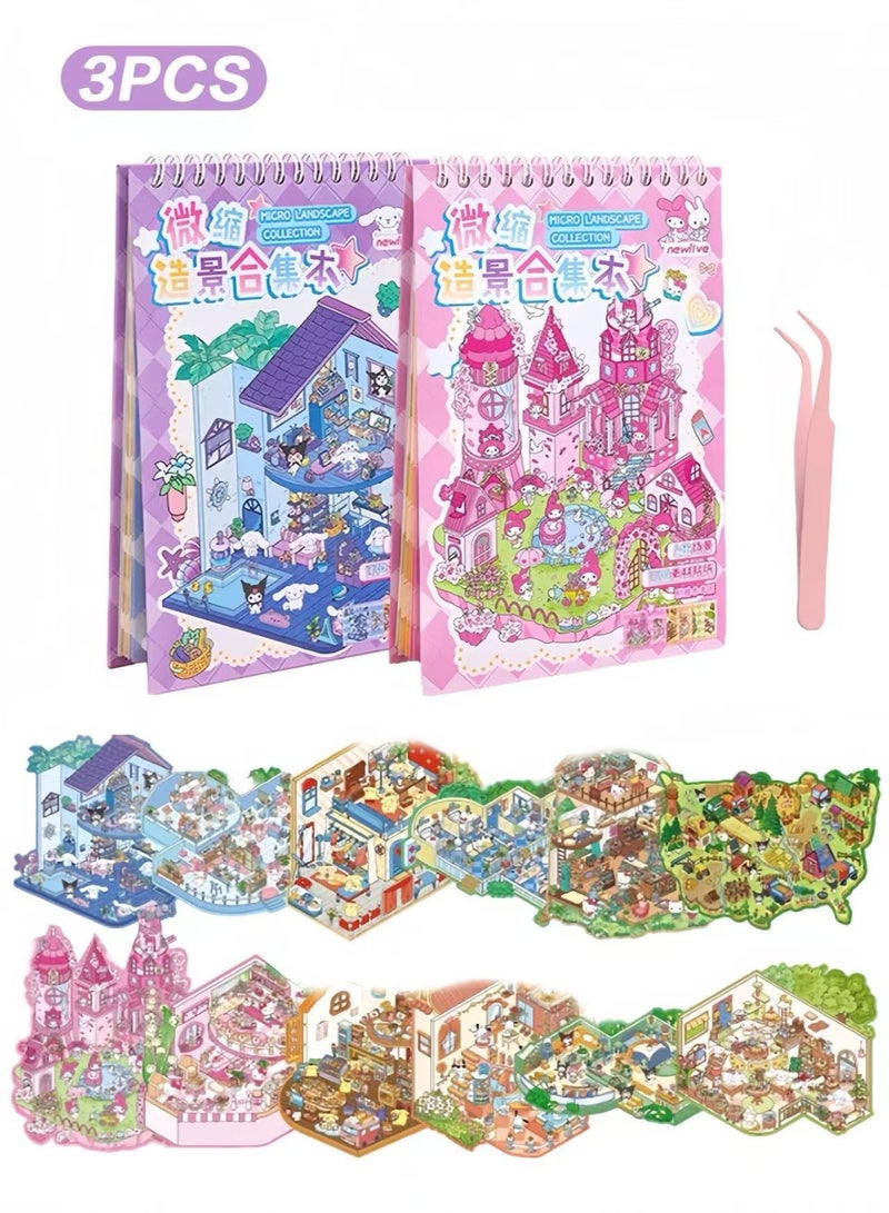 أورجنيزر كتاب ملصقات مشاهد للأطفال، 12 مجموعة من ملصقات مشاهد ثلاثية الأبعاد للبالغين، ملصقات كاواي صغيرة لطيفة وممتعة، مجموعة ملصقات منزلية ثلاثية الأبعاد لتخفيف التوتر وتمرير الوقت - Image 1