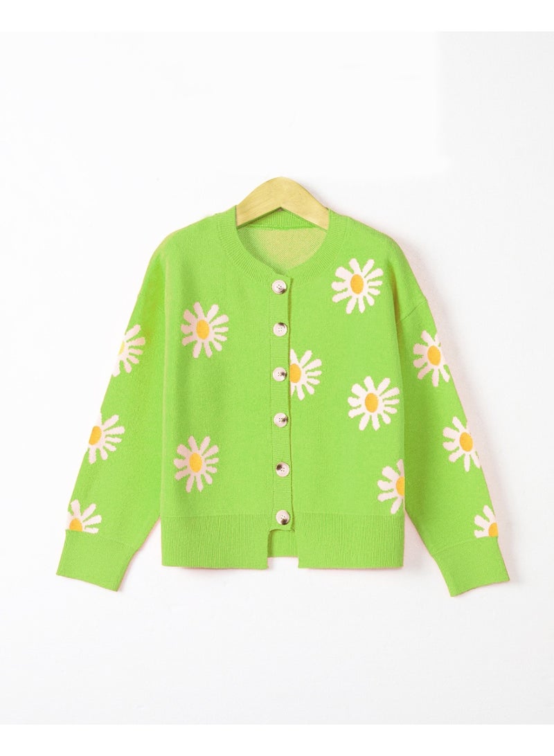 NIBEMINENT Fashion Floral Knitted Cardigan Women Sweaters Soft Spring Autumn Coat Button Long Sleeve Tops Design Outerwear Cardigans - Image 2