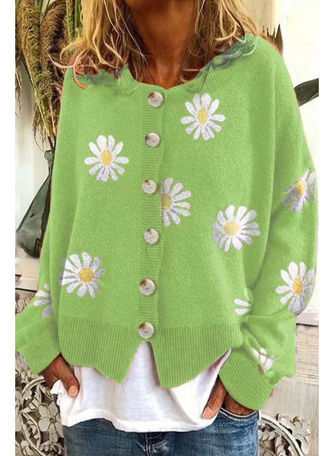 NIBEMINENT Fashion Floral Knitted Cardigan Women Sweaters Soft Spring Autumn Coat Button Long Sleeve Tops Design Outerwear Cardigans - Image 1