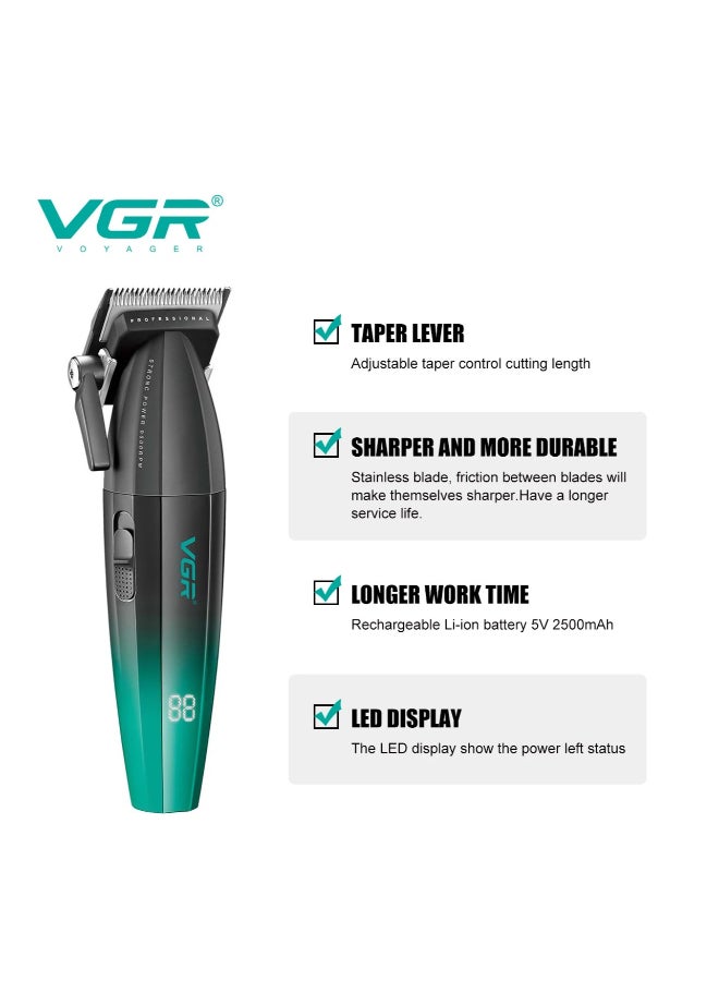 VGR 003 Fresh Fade Hair Clipper, Professional Hair Trimmer, Cord/Cordless Rechargeable Hair Cutting Tools With Led Display - Black - Image 4