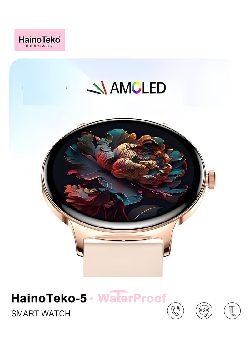 HainoTeko - HainoTeko-5 Smart Watch – AMOLED Display – Waterproof – 3 Replaceable Straps – Activity, Heart Rate, Blood Pressure, and Sleep Monitoring - Image 1
